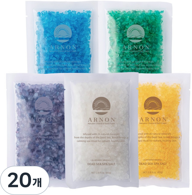 아르논 사해소금 입욕제 5종 세트 [내추럴+라벤더+레몬+포레스트+오션], 20개, 80g