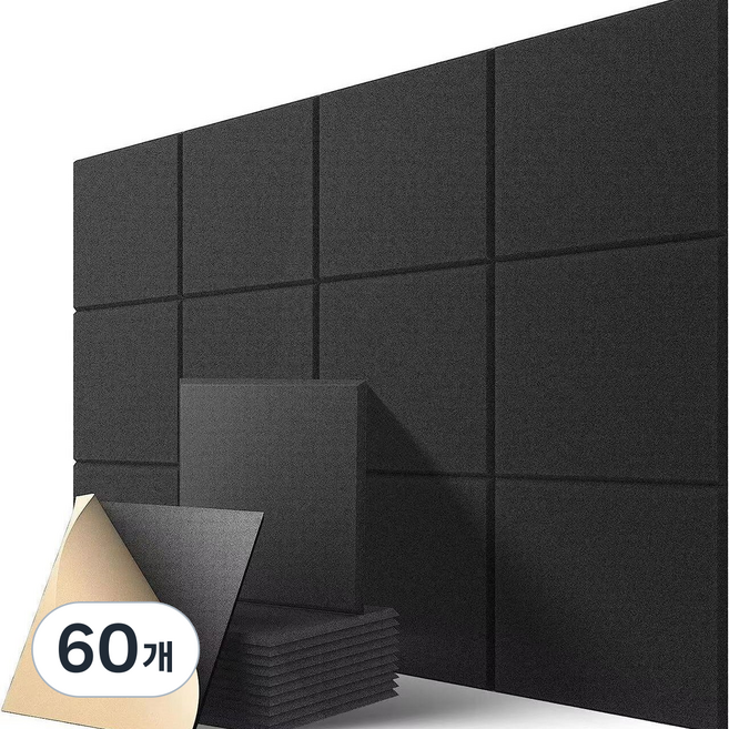 티지피 접착형 흡음판 방음판 벽 현관문 방음판 30cm x 30cm, 60개, 블랙