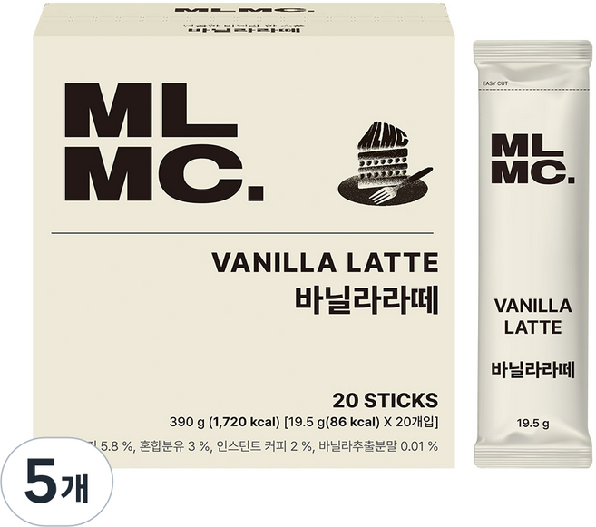 MLMC 바닐라 라떼 스틱, 5개, 20개입, 19.5g