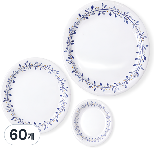 일회용 종이접시 3사이즈 혼합 30매 세트 파티 집들이 피크닉 전용 예쁜 디자인, 60개, 1세트