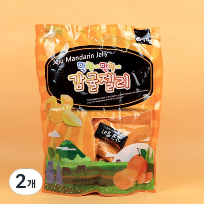 제주 말랑말랑 감귤젤리 20개입 옛날젤리 어르신간식 기념품 선물, 2개, 200g