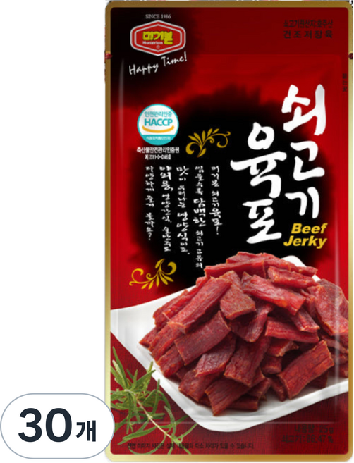 [머거본] 쇠고기 육포 / Beef Jerky / 담백하고 쫄깃한 건조육 / 간편 술안주 간식 / HACCP 인증, 25g, 30개