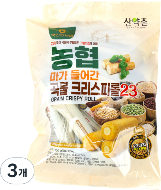 북안동농협 마가 들어간 국산 곡물 크리스피롤23, 3개, 180g