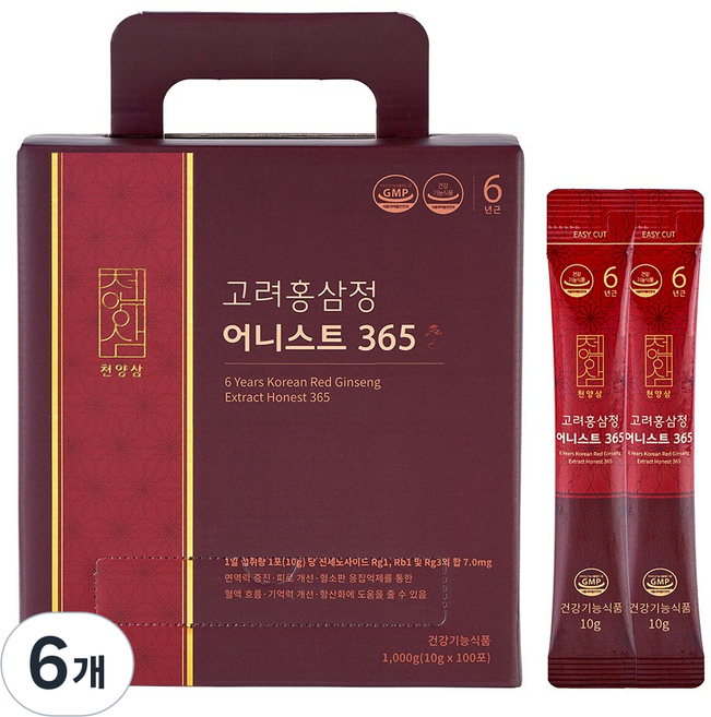 천양삼 6년근 고려홍삼정 어니스트 365 홍삼스틱 100포, 1kg, 6개