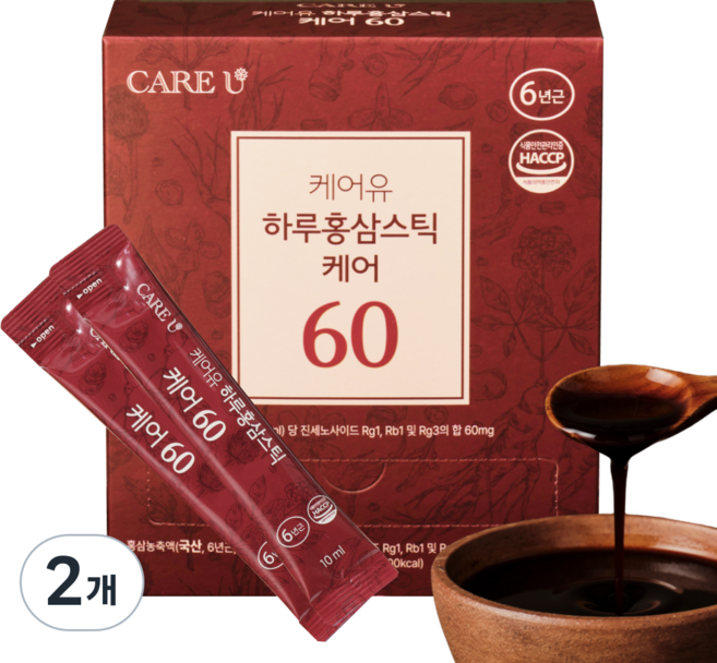 케어유 케어60 진세노사이드 고함량 국내산 6년근 고려 홍삼 스틱 50포 10ml, 2개, 50회분