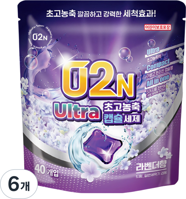 오투앤 고농축 올인원(섬유유연제 포함) 드럼 일반 겸용 캡슐세제, 6개, 40개입