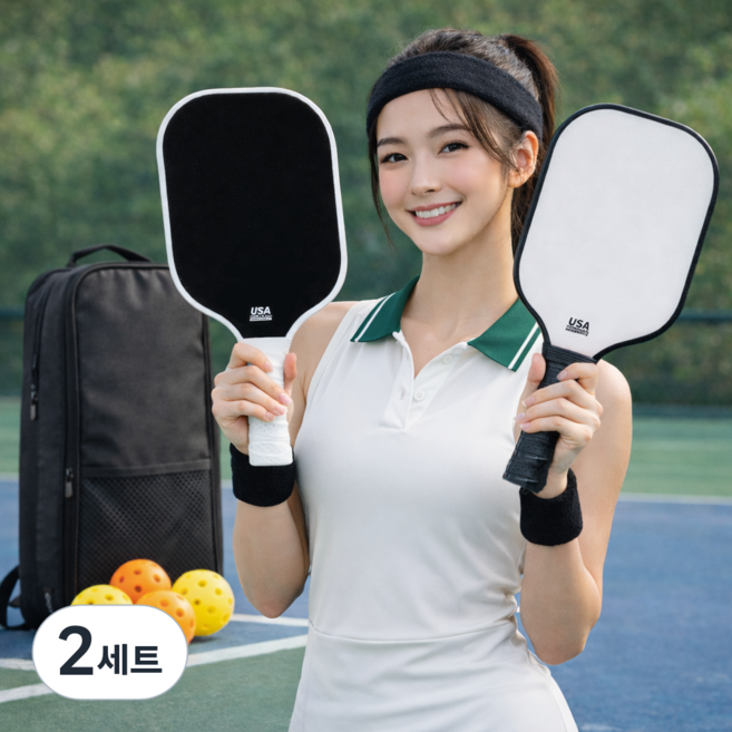 마비에르 MAVIER 피클볼 패들 Pickleball 파이버글라스 입문용 라켓 세트, 2세트, 블랙&화이트