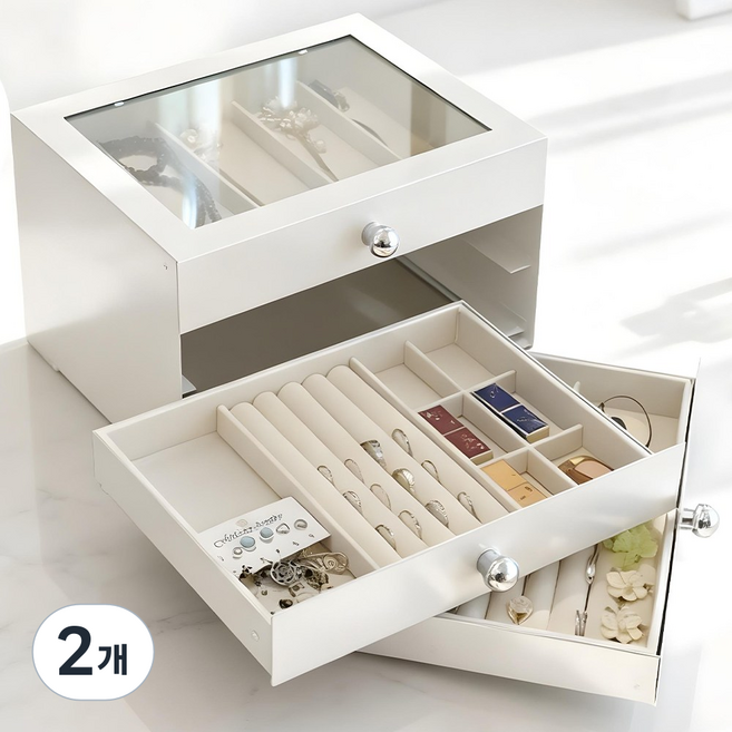 마치홈 쥬얼리 악세사리 3단 보석함, 2개, 화이트