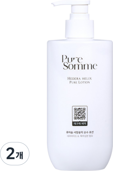 [화해1위] 퓨어솜 No끈적 민감성 진정 아토케어 특허성분 서양송악 순수 로션, 2개, 450ml