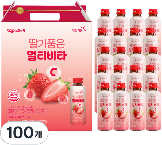 영진약품 딸기품은 멀티비타 비타민C 비타민B 액상 비타민 데일리 건강 음료 선물용, 100개, 150ml