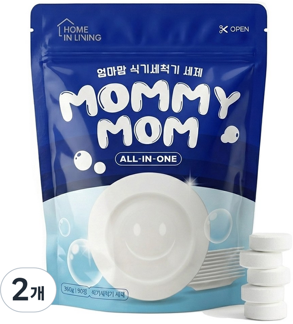 엄마맘 식기세척기 세제 린스 가정용 타블렛 미니 90개입, 2개, 360g