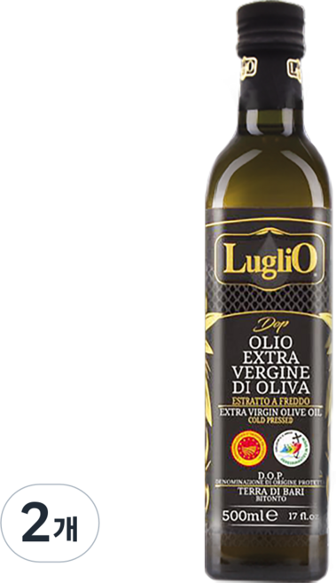 교황청 지정오일 산도0.19 루글리오 DOP 냉압착 엑스트라버진 올리브오일, 500ml, 2개