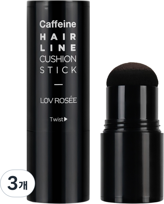 로브로제 카페인 헤어 라인 쿠션 스틱 3g / 흑채 M자 빈모 정수리 가르마 커버, 3개, 라이트브라운(자연갈색)