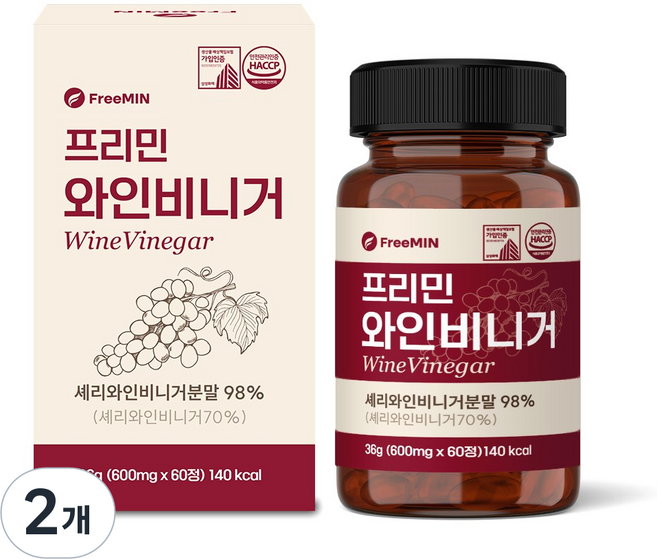 5위 - 프리민 와인비니거 정 셰리 와인 식초 슬림 밸런스 HACCP, 2개, 60정