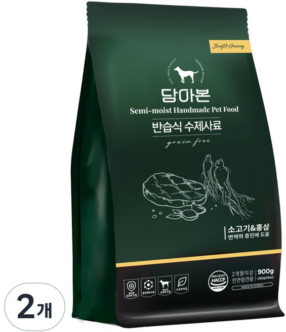 담아본 전연령용 강아지 촉촉한 수제 소프트사료, 소, 900g, 2개