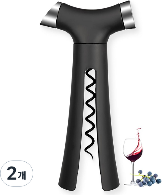 4in1 와인 오프너 세트 디스펜서+포일커터+스토퍼+스크류 포함 올인원 따개 키트, 2개, 블랙