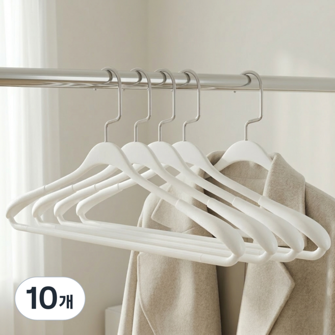 퓨어몰링 튼튼한 어깨뿔방지 논슬립 정장 옷걸이, 화이트, 10개