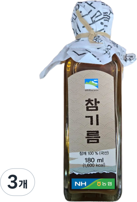 농협 국산 참기름 강원도 인제 전통식품 품질인증, 3개, 180ml