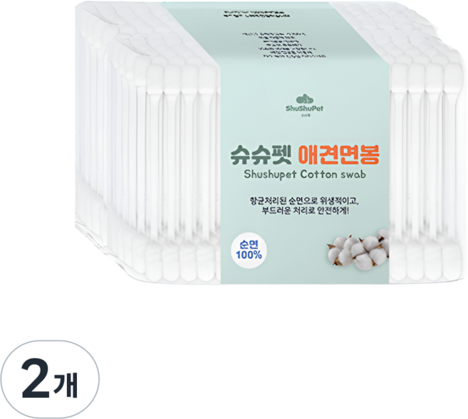 슈슈펫 반려동물 전용 애견면봉, 2개, 100개입