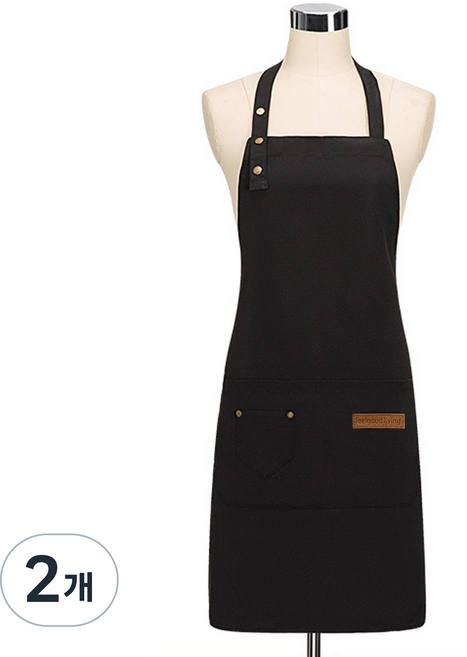 필굿리빙 주방 카페 방수 앞치마, 블랙, 2개