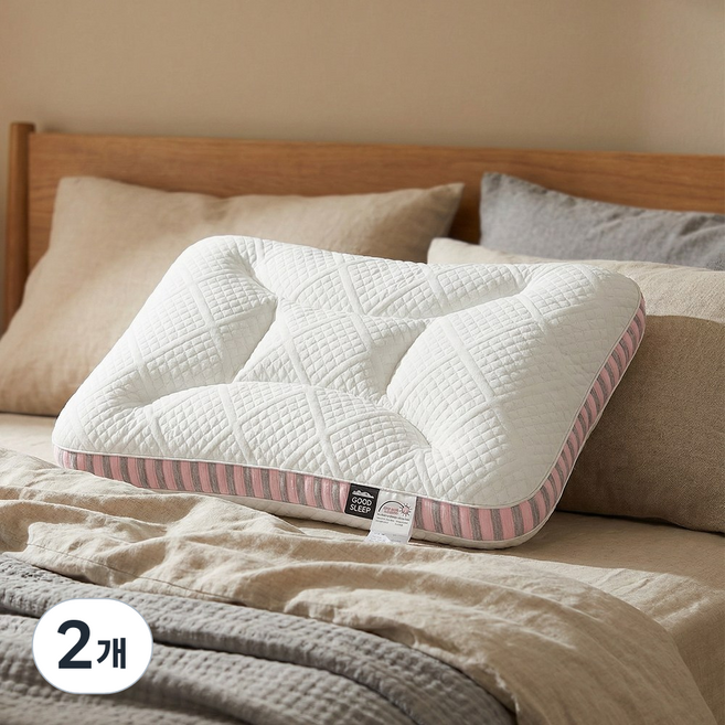 경추베개 분할지지 인체공학 메모리폼 낮은 숙면베개 목편한 기능성 워셔블 사계절 수면 배게, 2개, 핑크