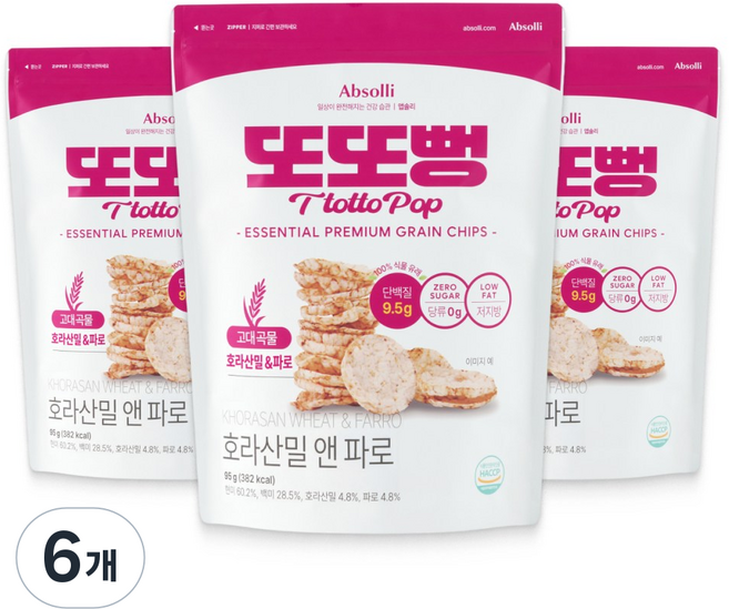 또또뻥 현미 고단백 뻥튀기 과자 아기 쌀 뻥튀기 호라산밀 앤 파로 뻥튀기, 6개, 95g