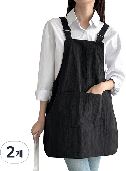 두리앤고 남녀공용 앞뒤 양면 카페 앞치마 방수, 블랙, 2개