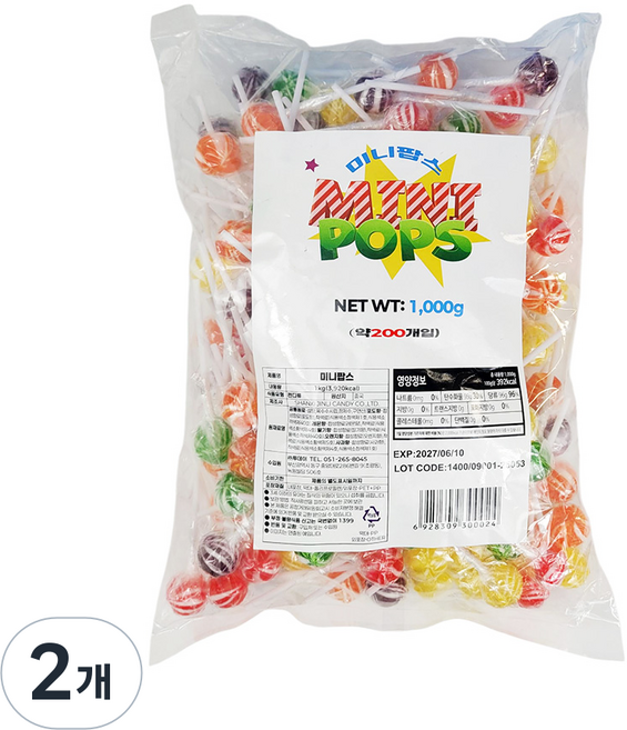 투데이 미니팝스 막대사탕, 2개, 1kg