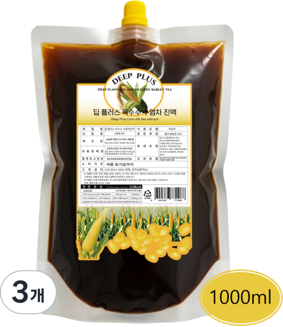 딥 플러스 옥수수 수염차 진액, 3개, 1kg