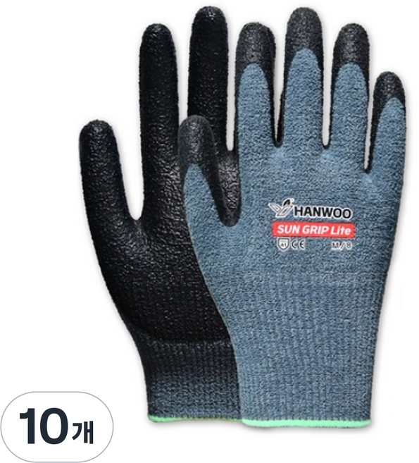한우 겨울용 기모 썬그립라이트 NBR 코팅장갑 양손착용 세트, 10개