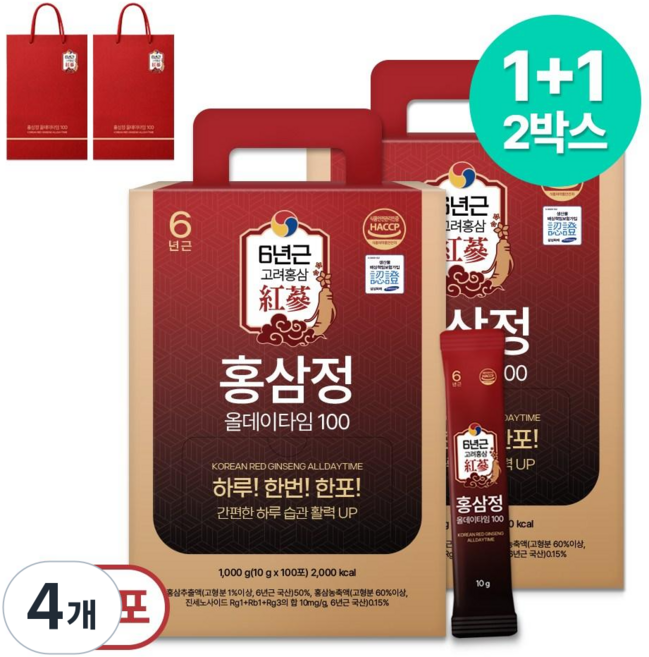 1+1 홍삼정 올데이타임 100 대용량+쇼핑백, 4개, 1L