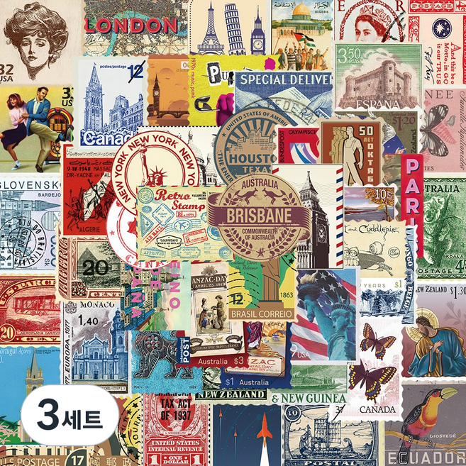 포트렘 캐리어스티커 노트북스티커 꾸미기, 3세트, 03_세계우표