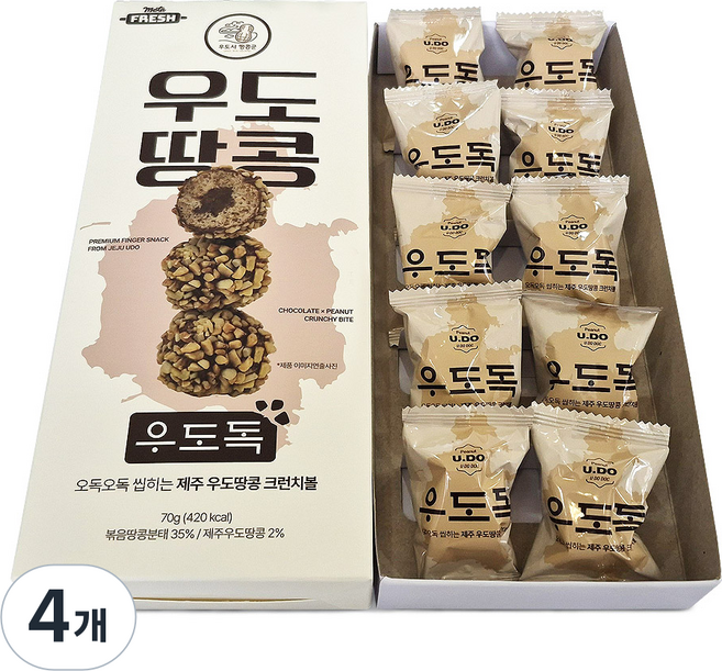 제주 우도 땅콩 로쉐 우도독 초콜릿 크런치 초코볼 초코과자 초코쿠키, 4개, 70g