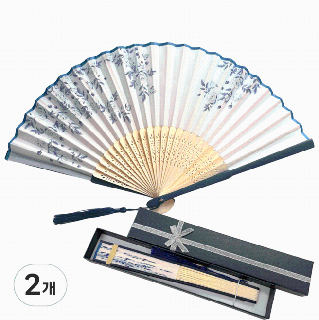 클로비 부채 외국인선물 전통 고급 실크 대나무 접이식 부채 한국 기념품 korean souvenir, 2개, 3.화이트플라워