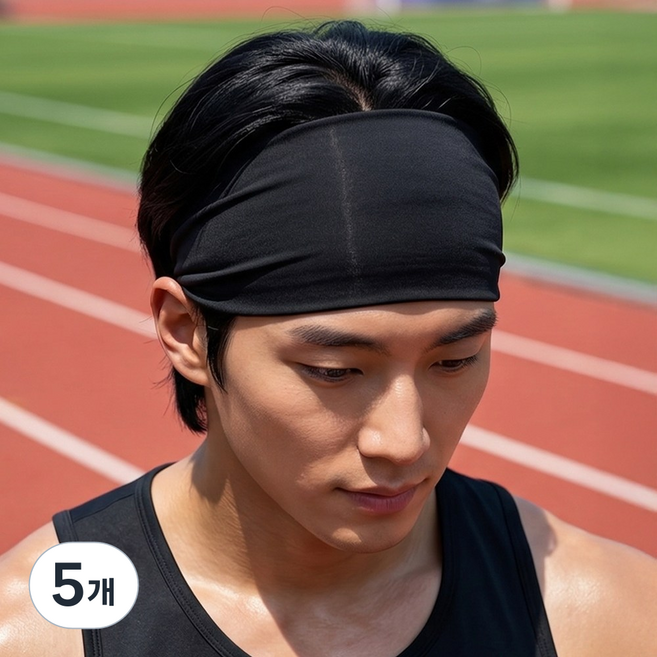 맥스핏 넓은 와이드 기능성 메쉬 땀 흡수 스포츠 헤어밴드, 5개, 블랙