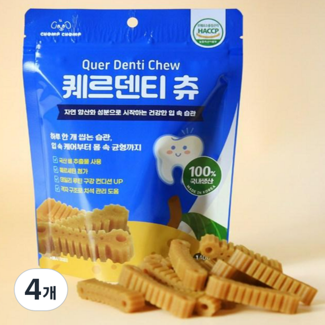 퀘르덴티츄 저알러지 구취 긁음완화 비건 덴탈 껌 구강염증 입냄새 케어 퀘르덴티츄 18개입, 4개, 140g, 과일맛(배과일 베이스)