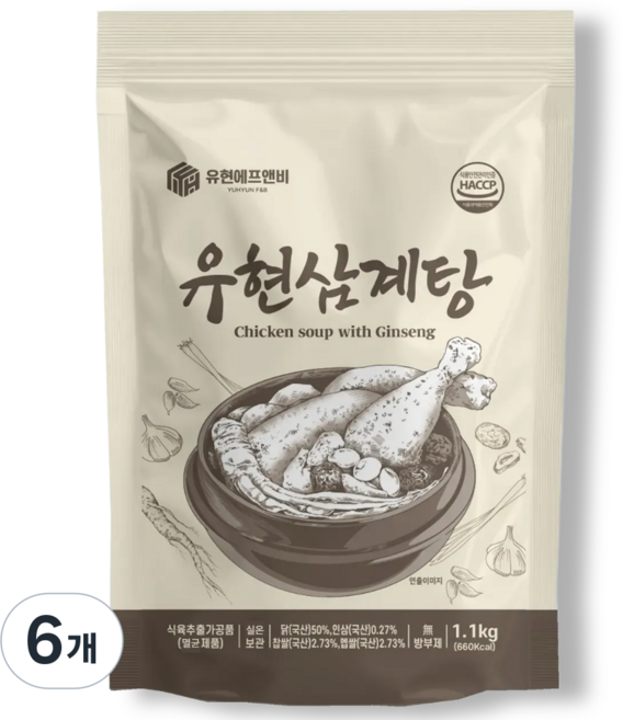 [상온] 유현삼계탕 보양식 대용량 웅추닭, 6개, 1.1kg