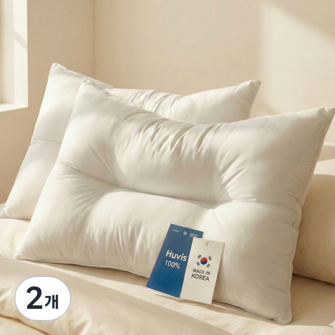담은일상 국내생산 휴비스솜 빨아쓰는 높이조절 순수 경추 베개, 2개, 화이트