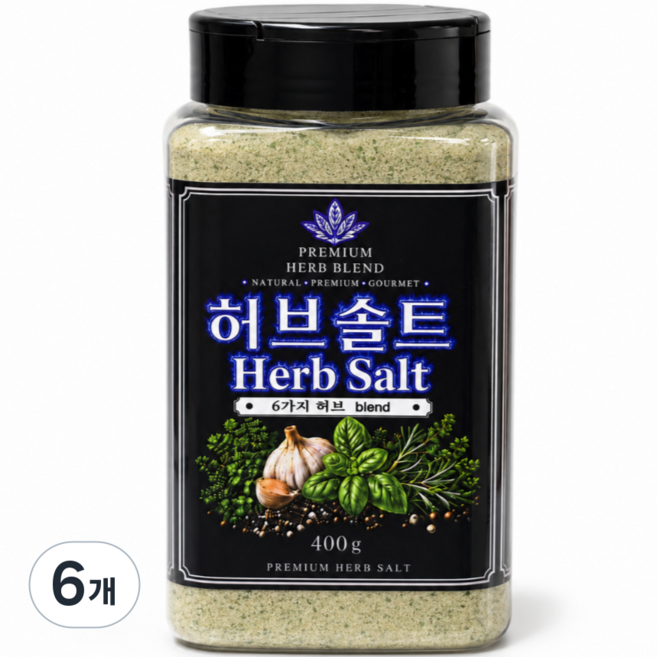 공푸드 허브솔트 국내산 구운소금 허브6가지 마늘 후추 오리지널, 6개, 400g