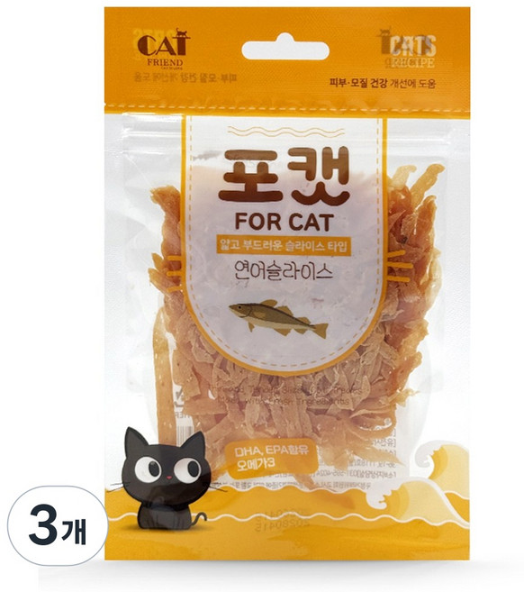 포캣 슬라이스 고양이 간식 노묘 부드러운 이빨없는 찢어먹는 포 무염 무밀가루 고단백 영양 키튼 아깽이 훈련용 칭찬용 노즈워크, 3개, 35g, 연어