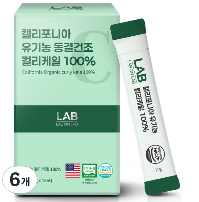 랩온랩 캘리포니아 유기농 동결건조 컬리케일 곱슬케일, 6개, 30g