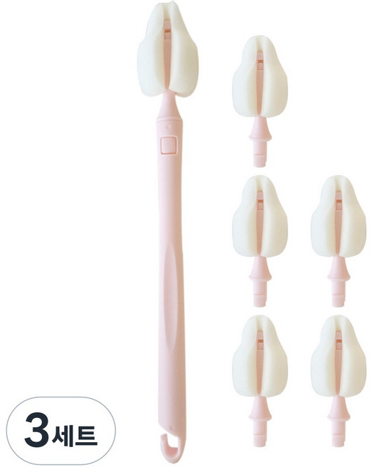 피코앤루비 리필형 젖꼭지솔 텀블러 물병 세척솔, 로지핑크 / 젖꼭지솔 (본품1p+리필5p), 3세트