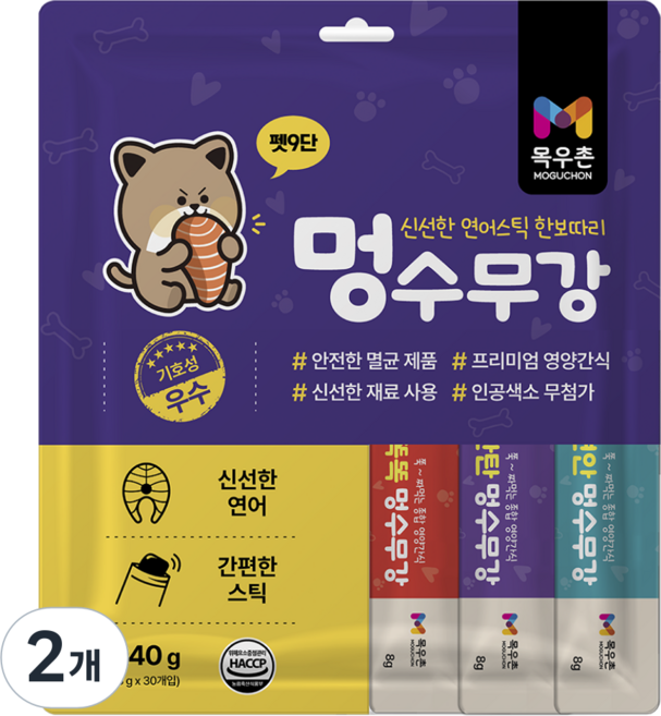 목우촌 펫9단 멍수무강 강아지 짜먹는 양갱 스틱, 2개, 240g, 연어