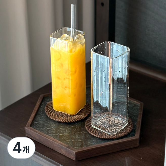 탱이하우스 카페 내열유리 컵, 심플사각컵 500ml, 4개