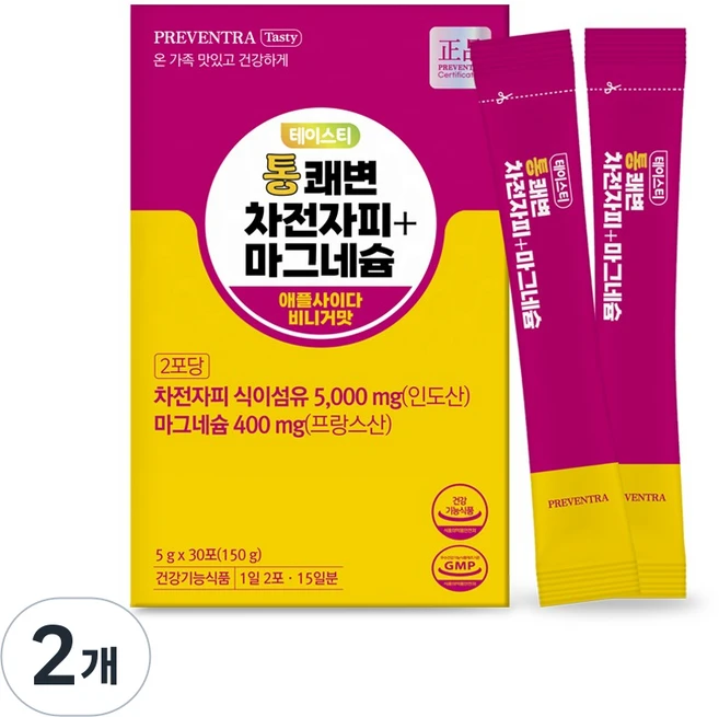 프리벤트라 테이스티 통쾌변 차전자피+마그네슘 15일분 / 애플사이다비니거 식이섬유, 2개, 150g - 쿠팡