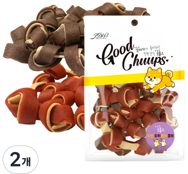 굿츕스 14 강아지껌 강아지훈련용간식 져키 강아지영양간식, 200g, 2개, 치킨본츄+오리본츄 - 쿠팡