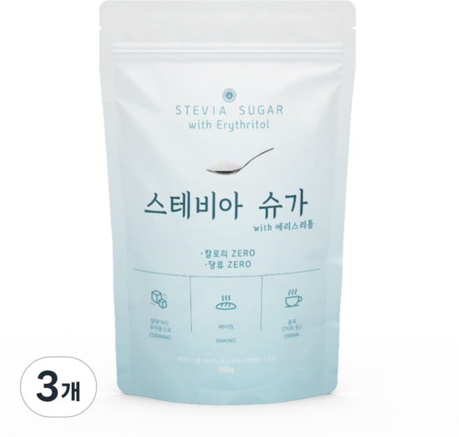 [쓴맛잡은] 효소처리 스테비아 설탕대체당 에리스리톨, 3개, 500g