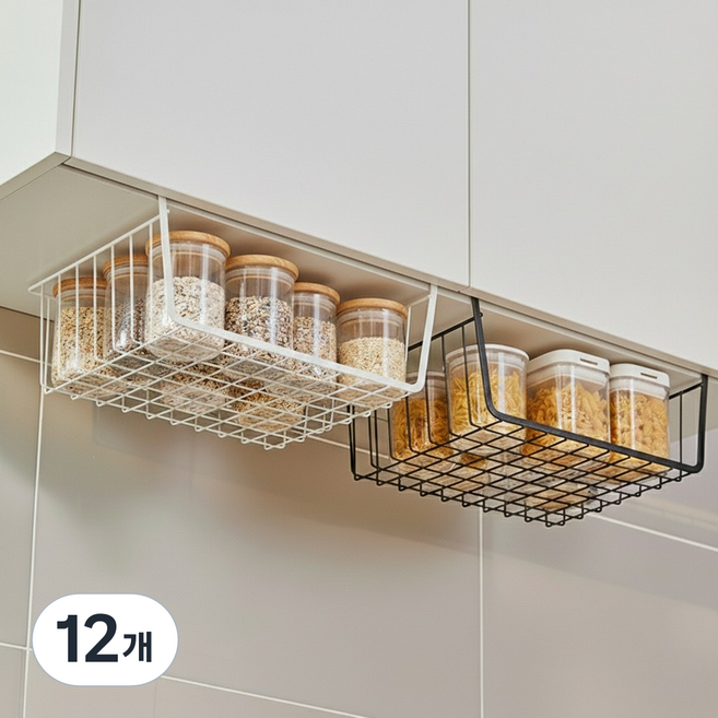 필굿리빙 상부장 하부장 걸이형 언더 선반, 12개, 블랙