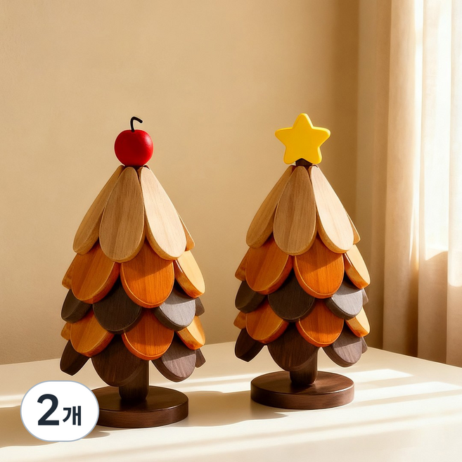 SPEEDBOX 원목 냄비 받침 트리형 받침 5겹 집들이선물, 2개, 노란 별