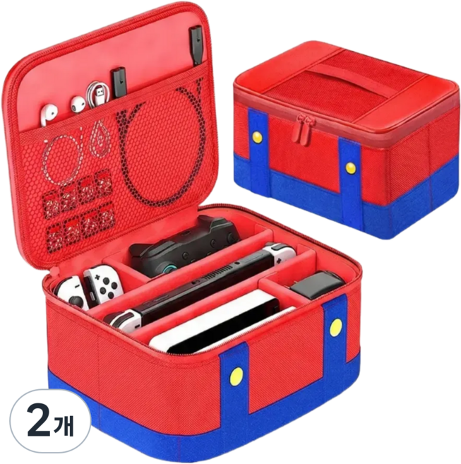 에버샵 닌텐도 스위치 올인원 대용량 수납 가방 마리오 파우치 여행용 케이스 조이콘 프로콘 멀티 보관함, 2개